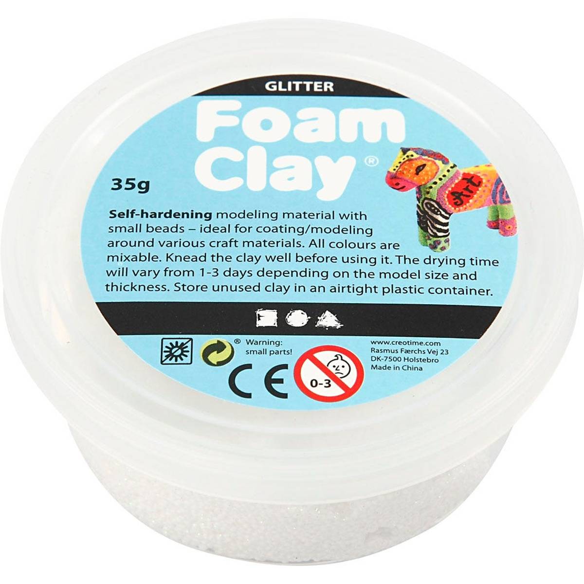 Foam Clay Glitter, hvit, 35 g